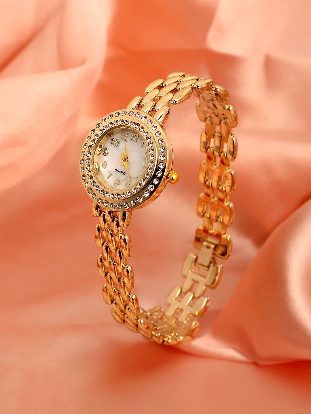 The Halo Beads Of Rice Round Watch - Champayne Gold
