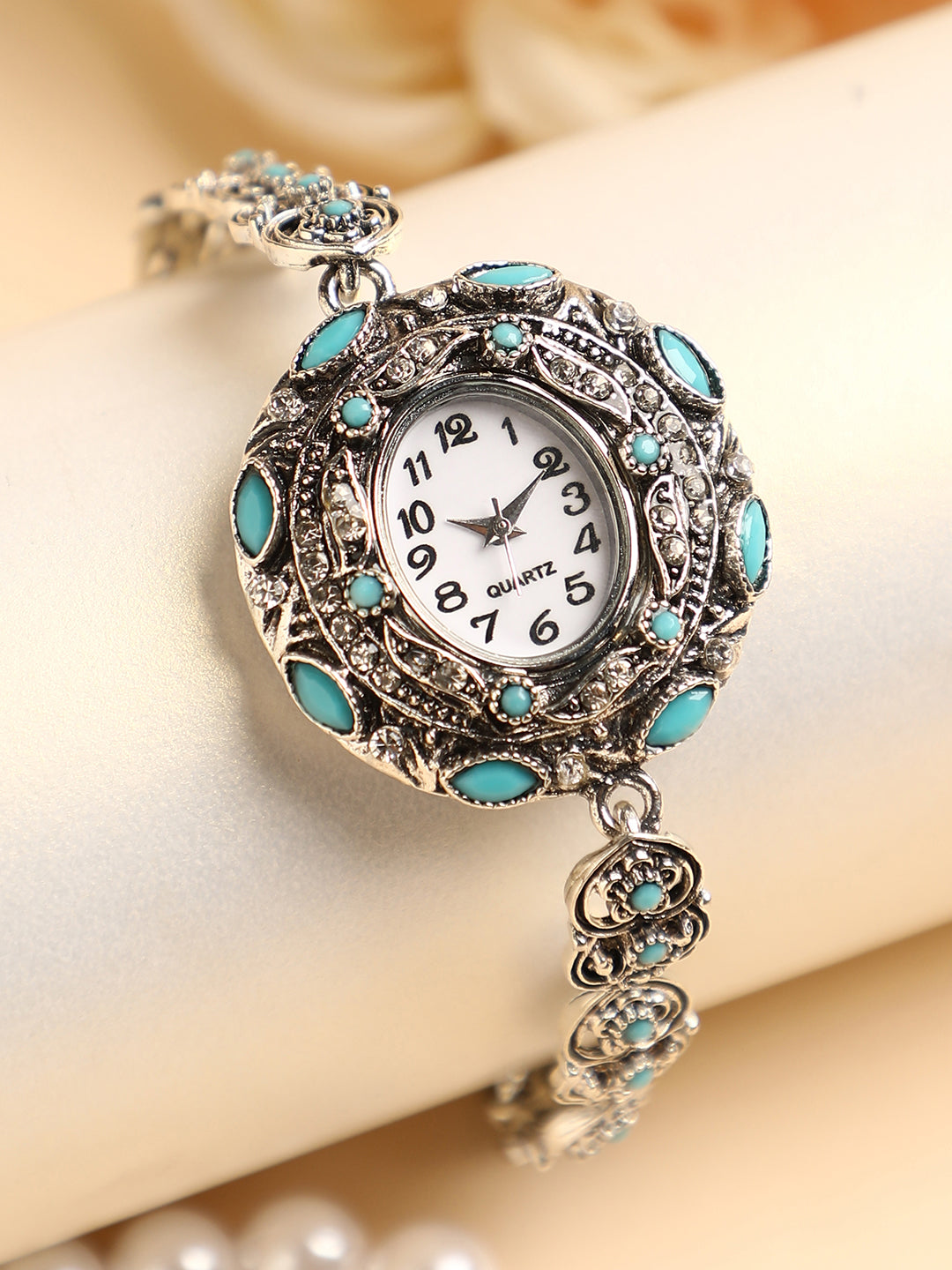 The Stone Heart Round Watch - Antique Silver