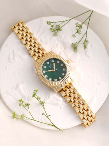 The Ribbed H-Link Round Watch - Gold Chain