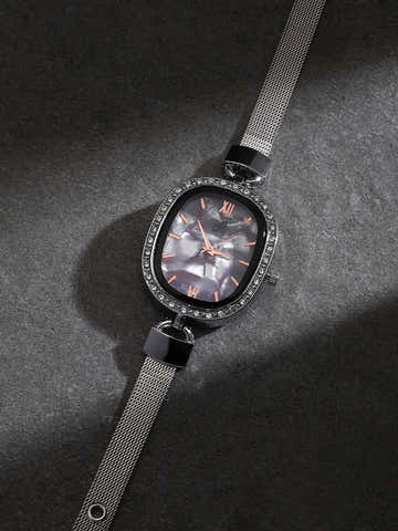 The Textured Square Watch - Charcoal Grey