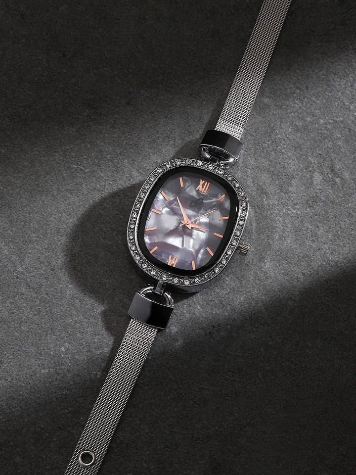 The Textured Square Watch - Charcoal Grey