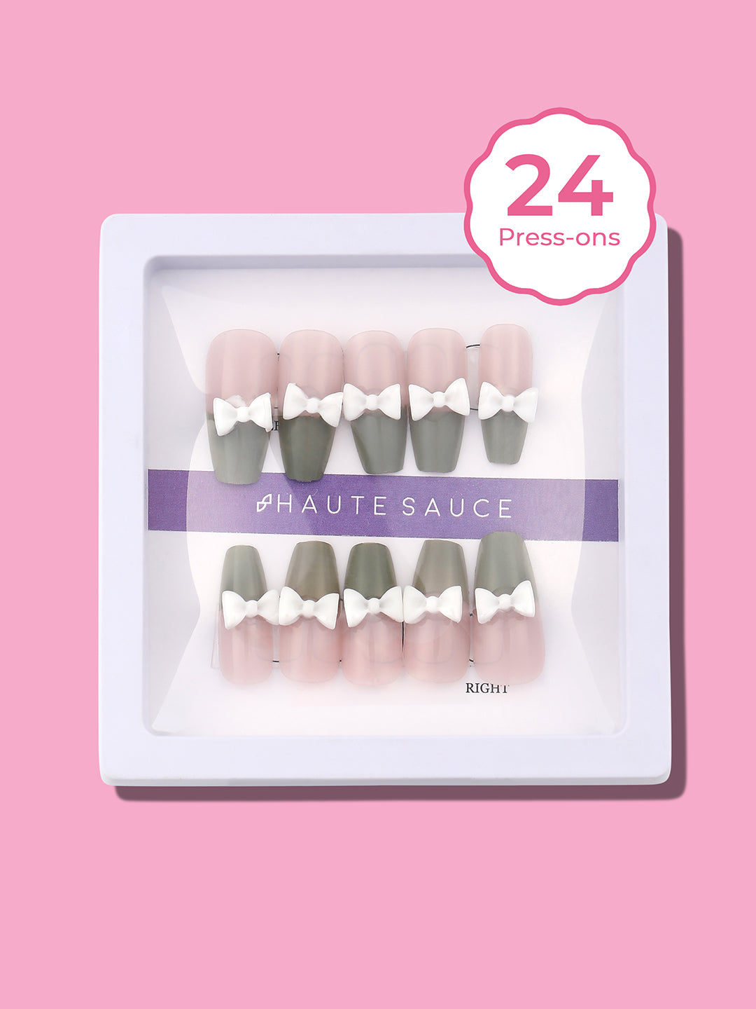 The Block Bow Press-On Nails - Olive Green