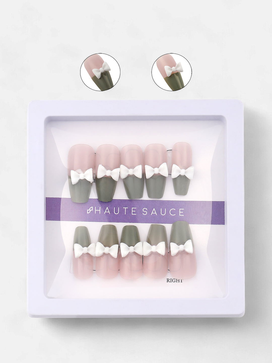 The Block Bow Press-On Nails - Olive Green