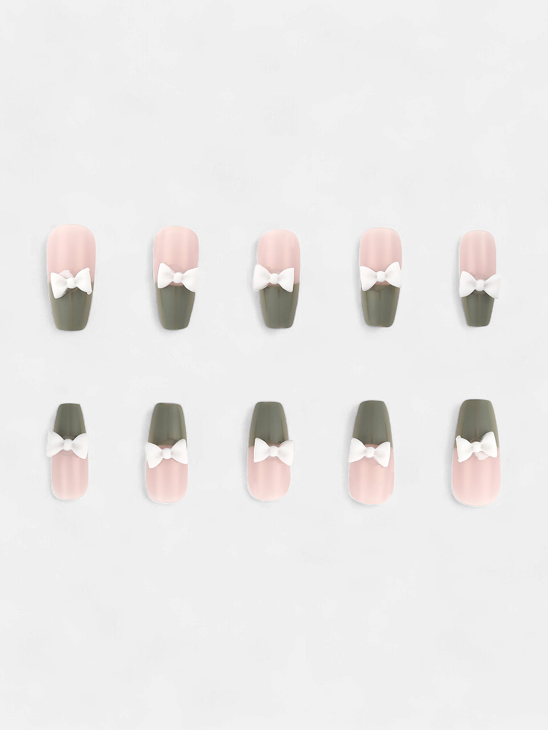 The Block Bow Press-On Nails - Olive Green