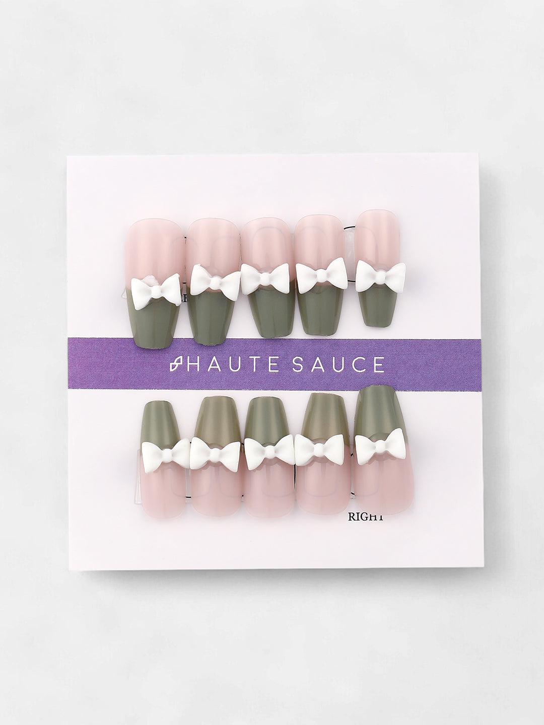 The Block Bow Press-On Nails - Olive Green