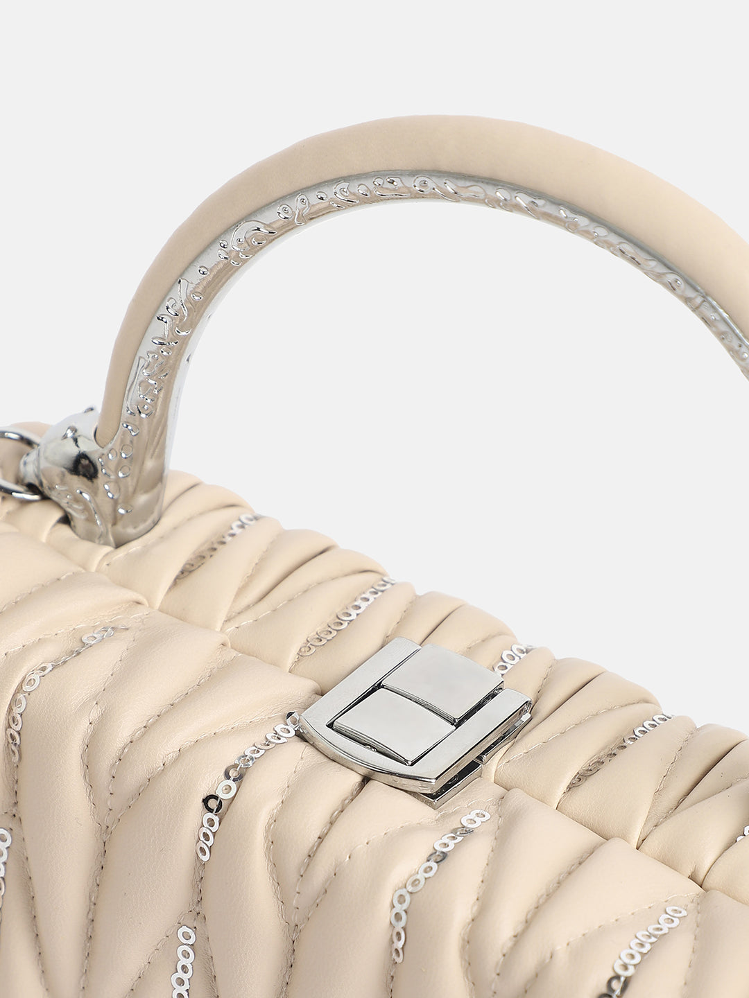 The Quilted Sequin Handbag - Beige