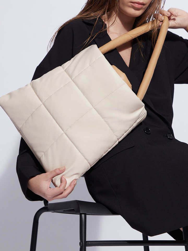 Tufted Treasure Beige Tote Bag