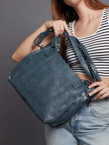 Block Stitch Handbag - Indigo Blue