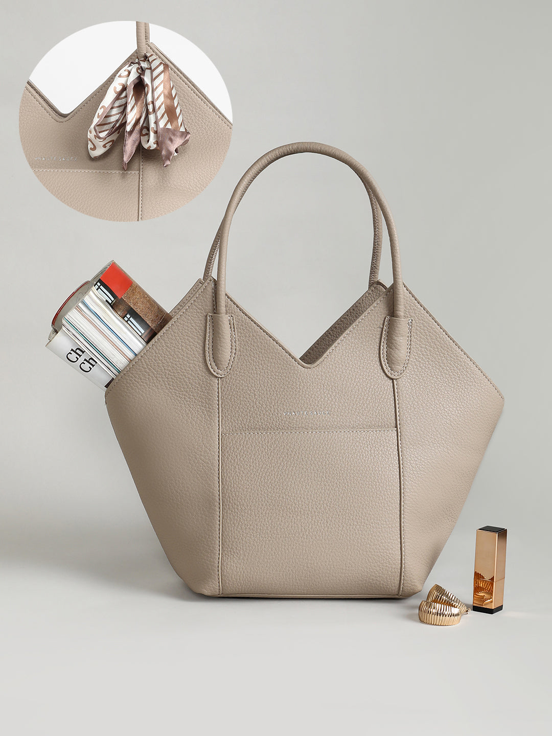 Haute Sauce Women s The Pike Tote Bag For Casual Wear Beige Colour One Size Zipper Closure Vegan Leather Material Detachable Sling Handbag For Woman Girls