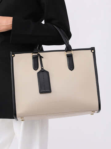 The Two-Tone Edge Office Bag - Cream White