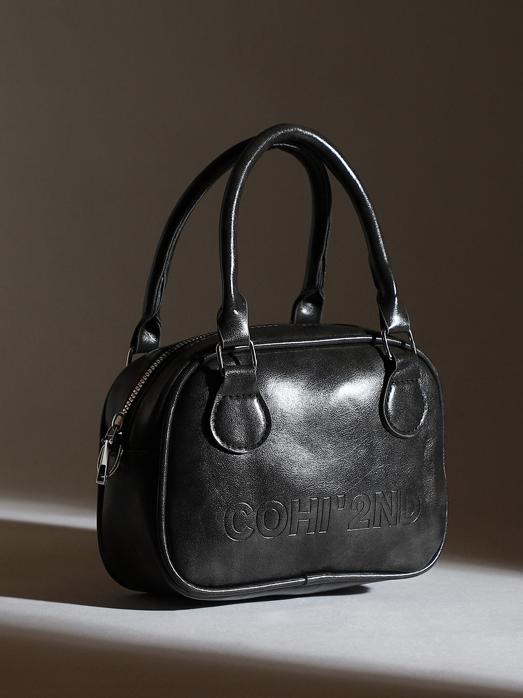 The Square-Bowling Hand Bag - Onyx Black