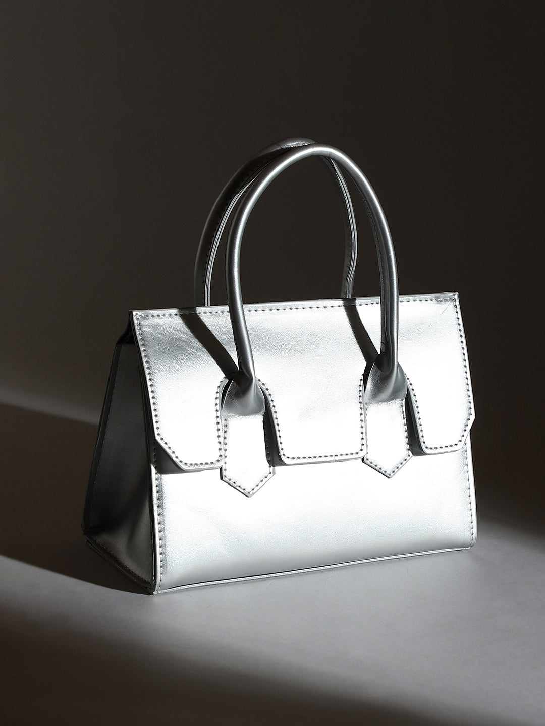 The Structural-Flap Hand Bag - Metallic Silver