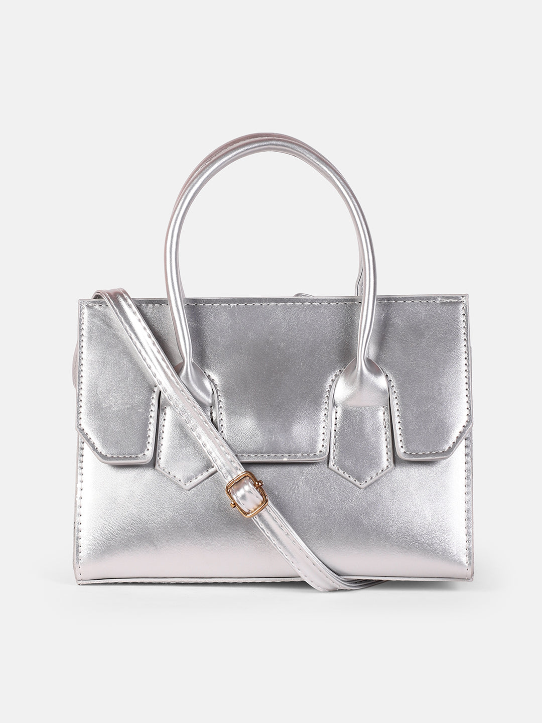 The Structural-Flap Hand Bag - Metallic Silver