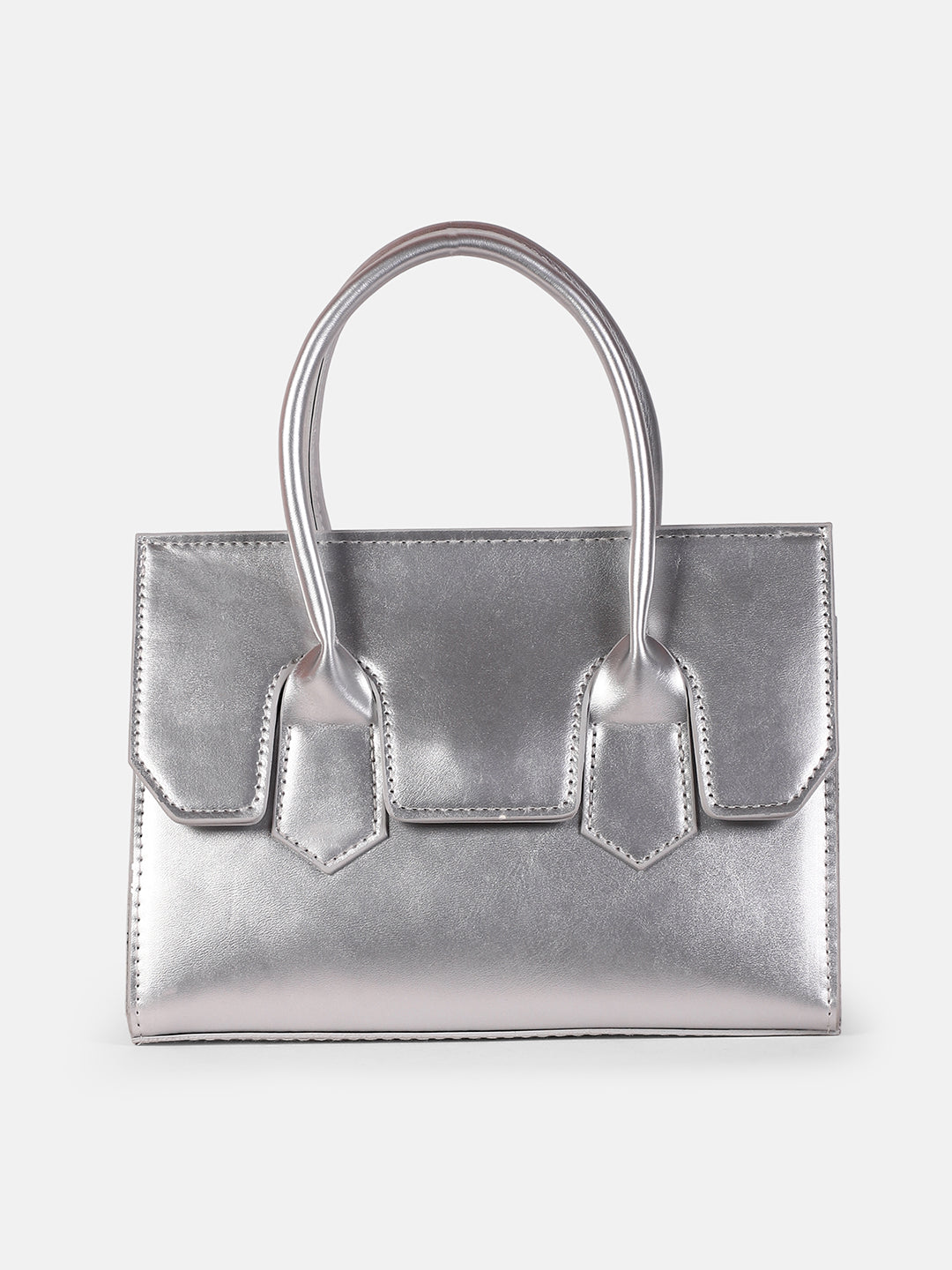 The Structural-Flap Hand Bag - Metallic Silver
