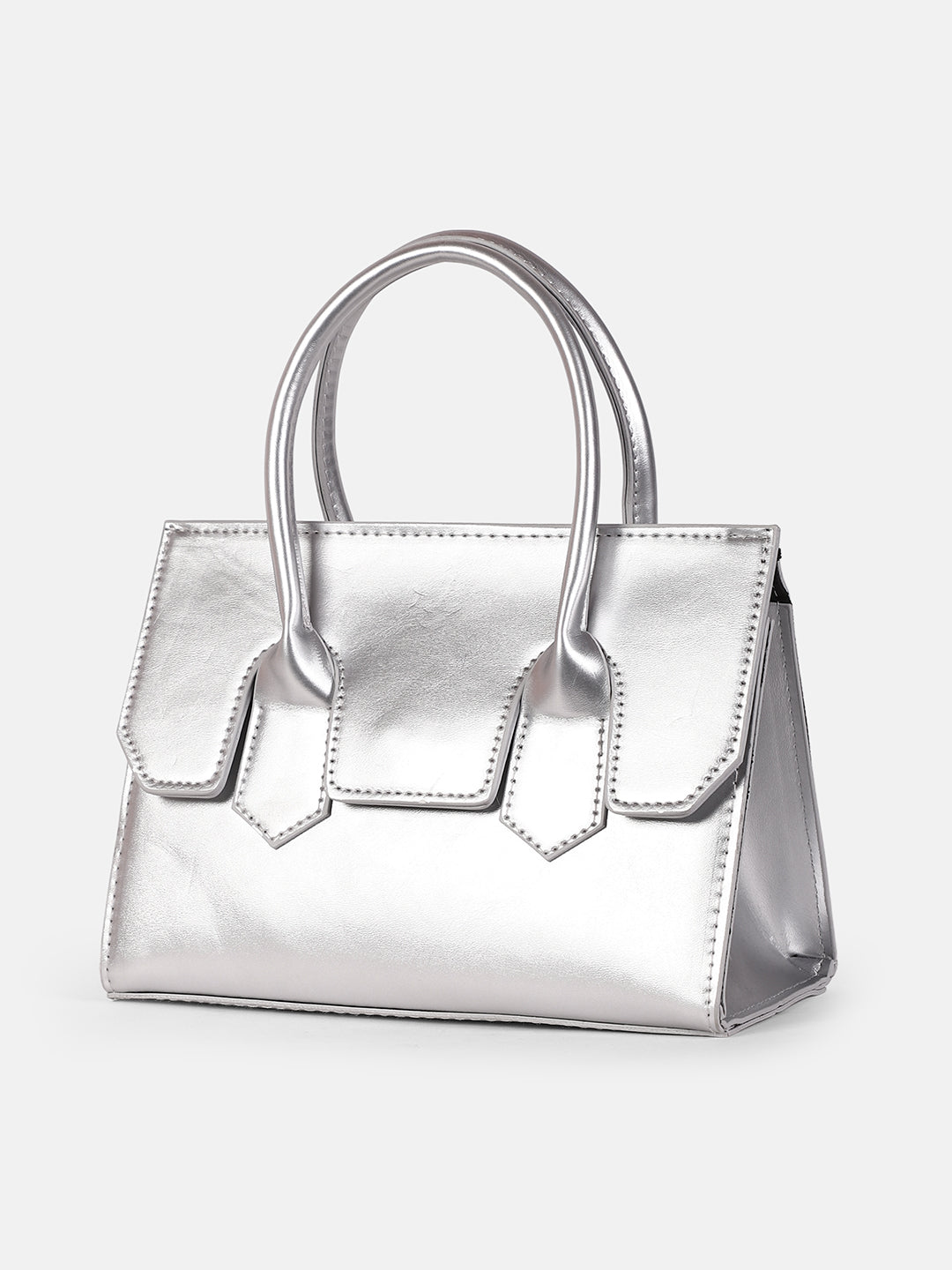 The Structural-Flap Hand Bag - Metallic Silver
