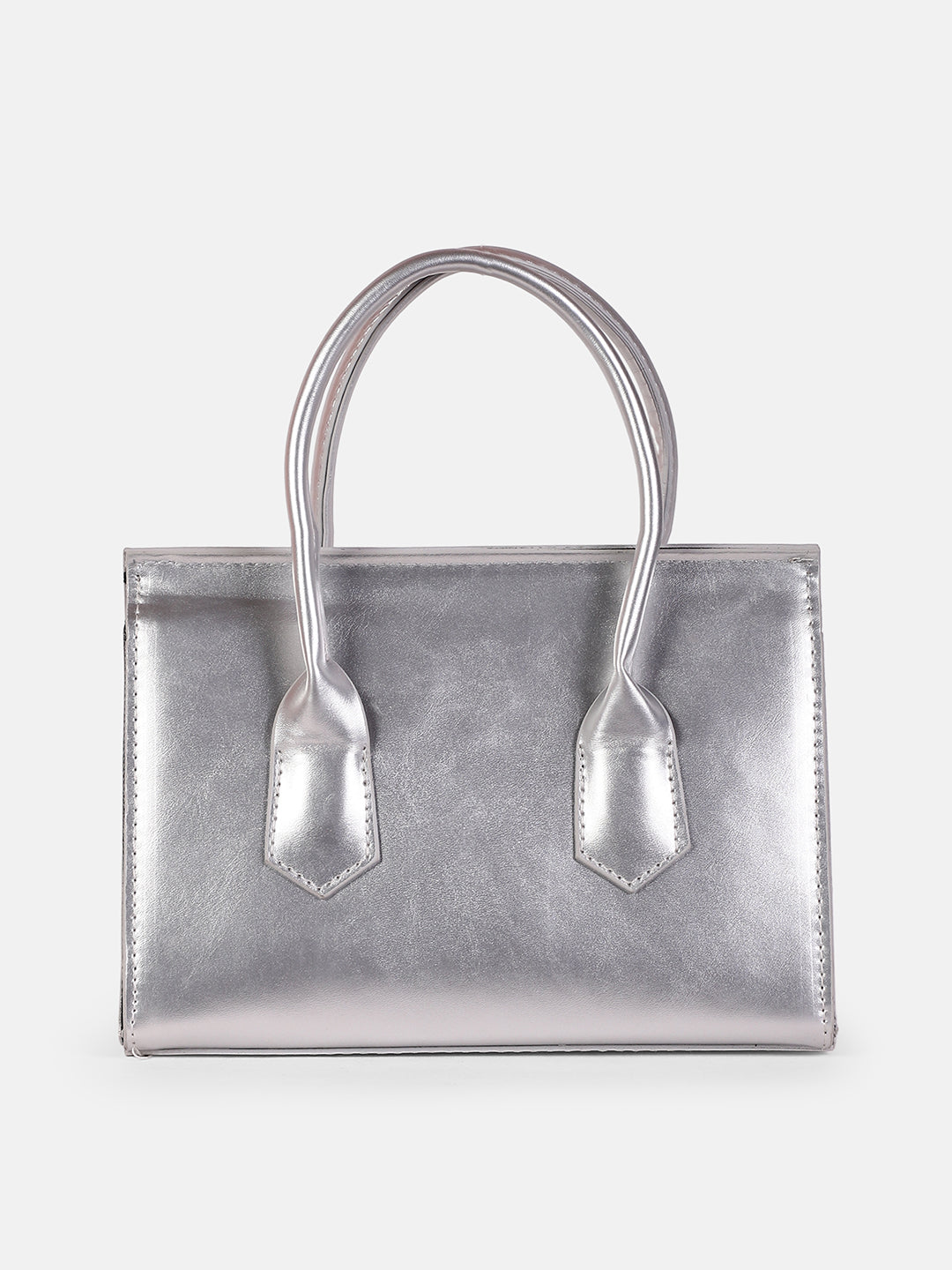 The Structural-Flap Hand Bag - Metallic Silver