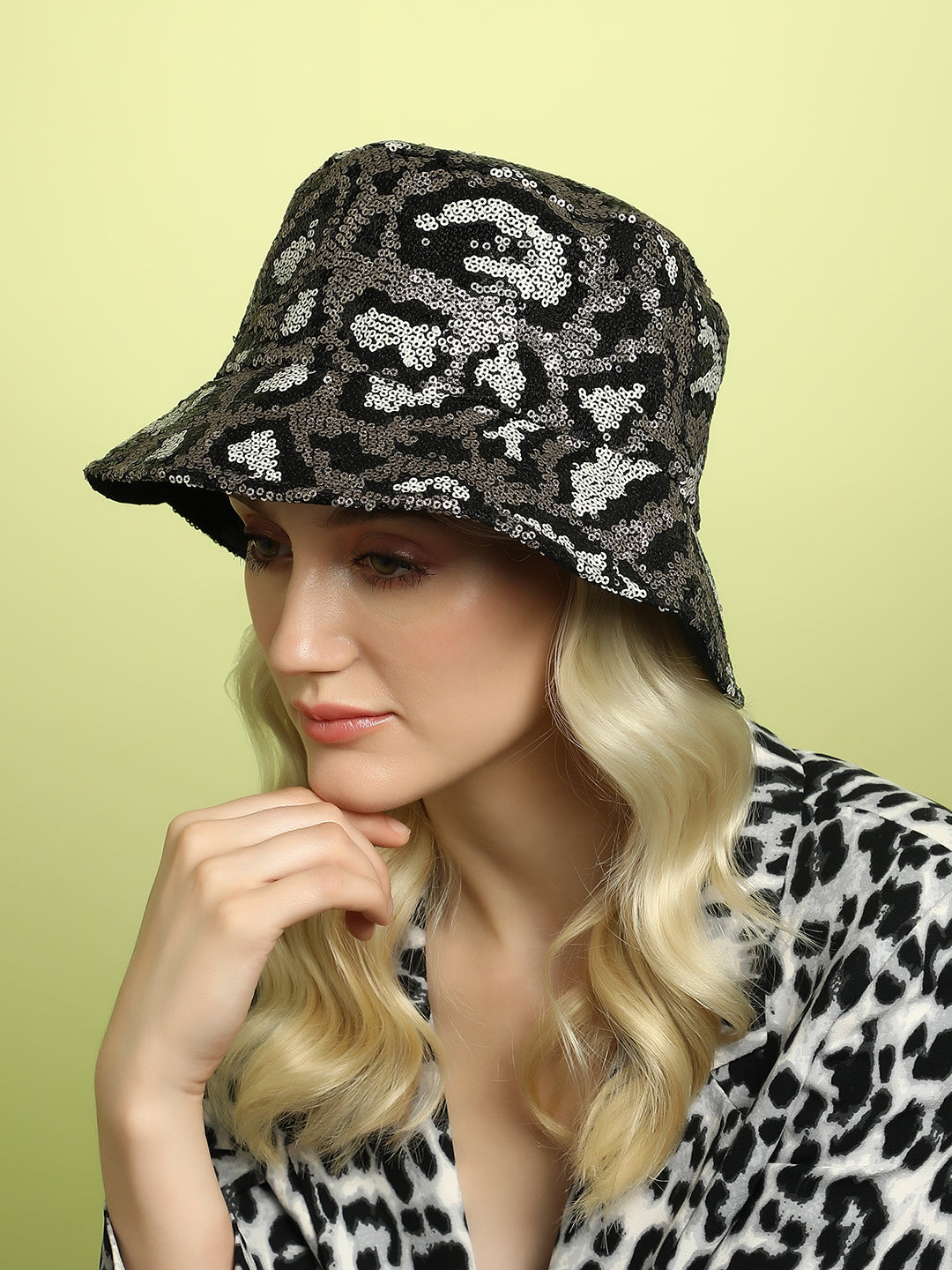 Sequin Leopard Bucket Hat - Antique Gold