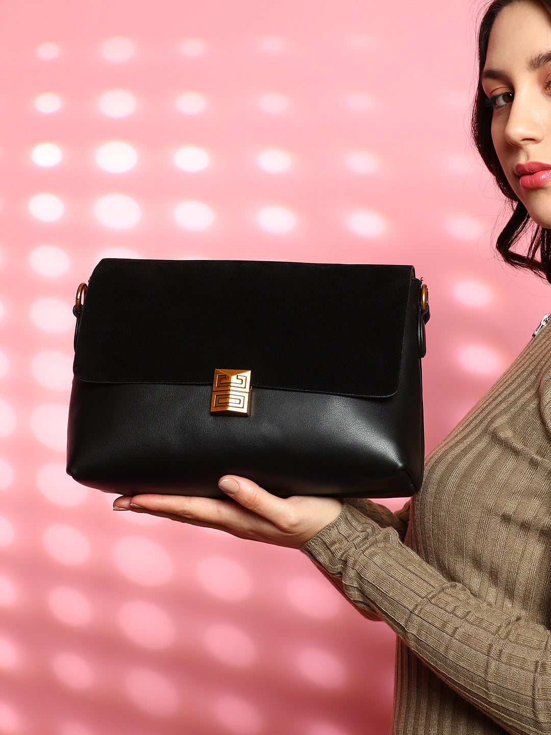 The Velvet Block Shoulder Bag - Midnight Black