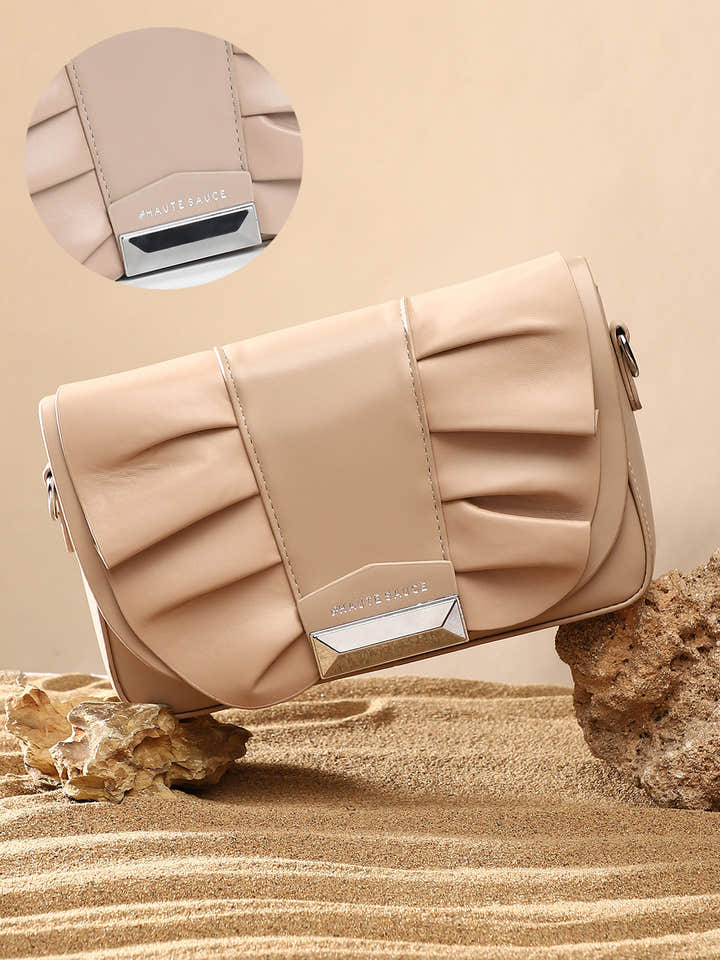 The Ruched Sling Bag - Beige