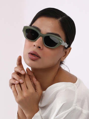 The Swirly Cateye Sunglass - Olive Green