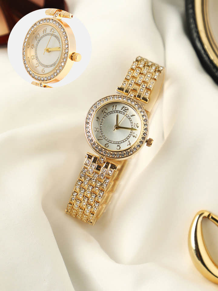 The Embellished Five-Link Round Watch - California Gold