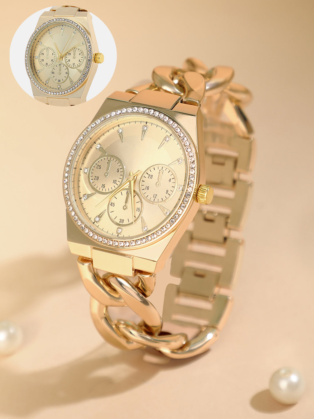 The Three-Dial Chunkylink Cushion Watch - California Gold