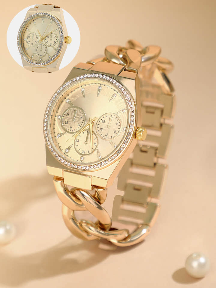 The Three-Dial Chunkylink Cushion Watch - California Gold