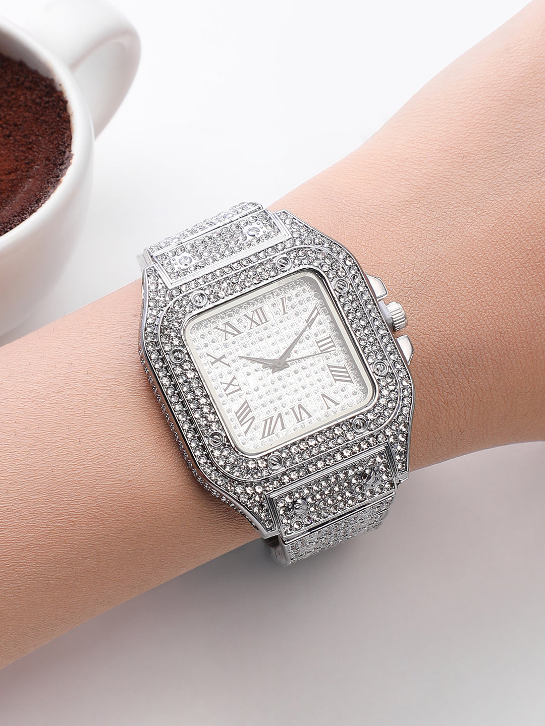 The Bijou Roman Square Watch - Metallic Silver