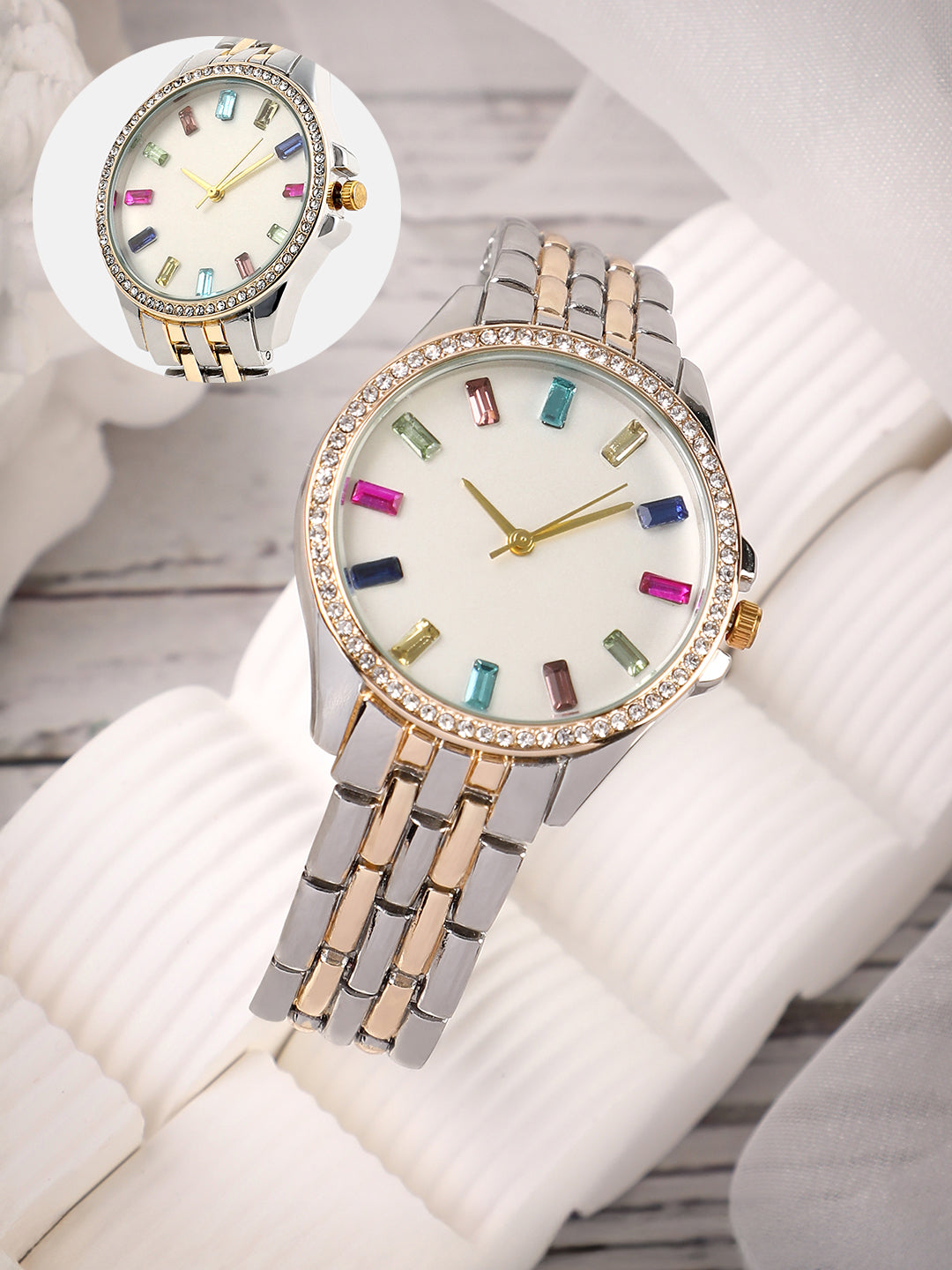 The Bijou Prism Round Watch - California Gold & Metallic Silver