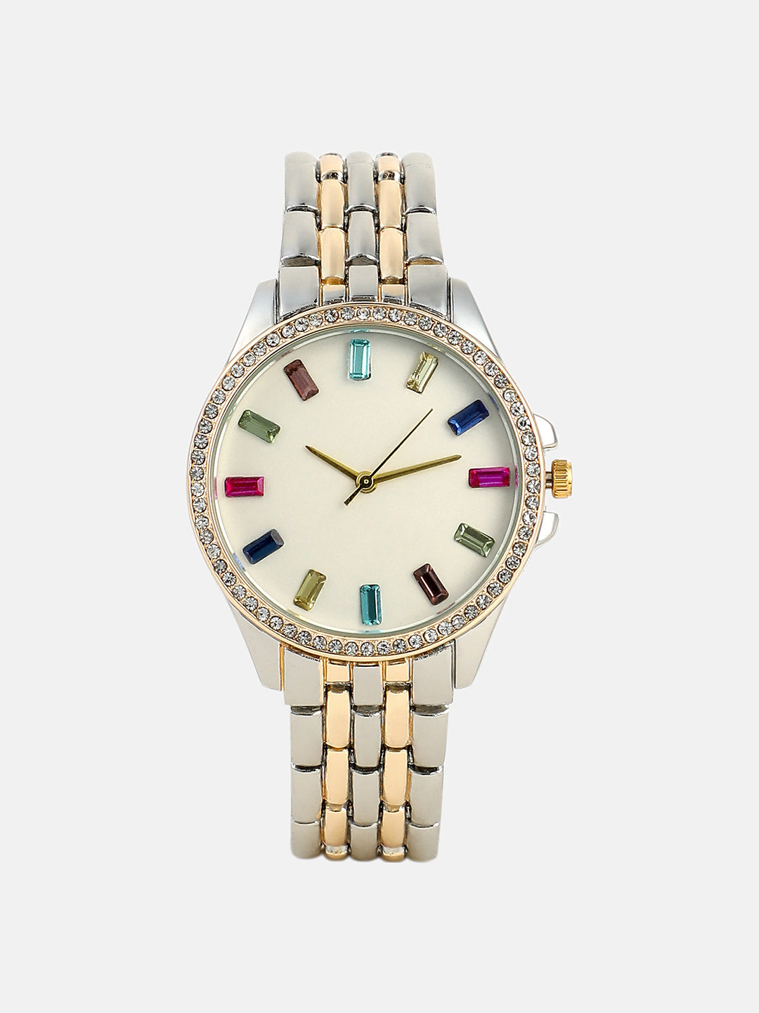The Bijou Prism Round Watch - California Gold & Metallic Silver