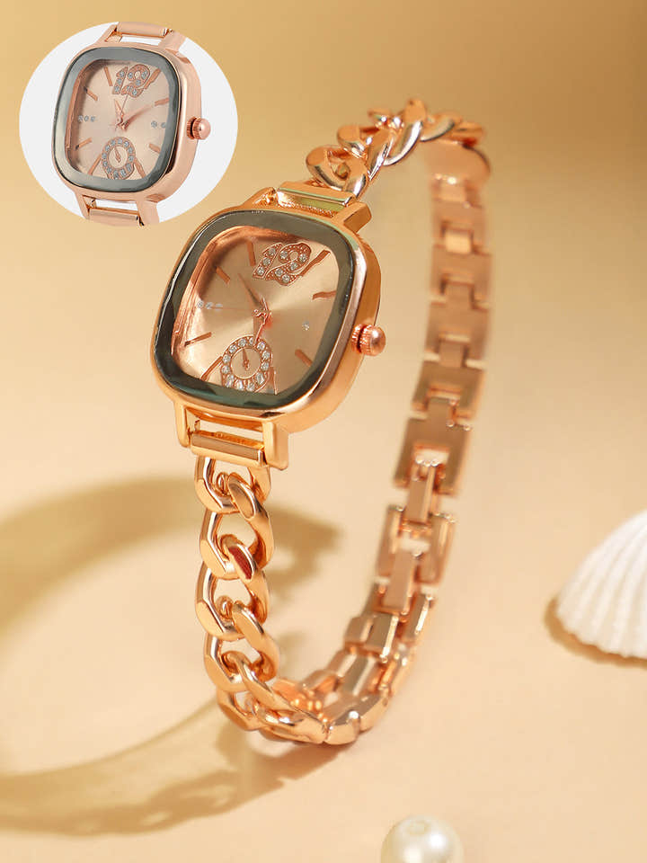 The Celeste Chainlink Square Watch - Rose Gold