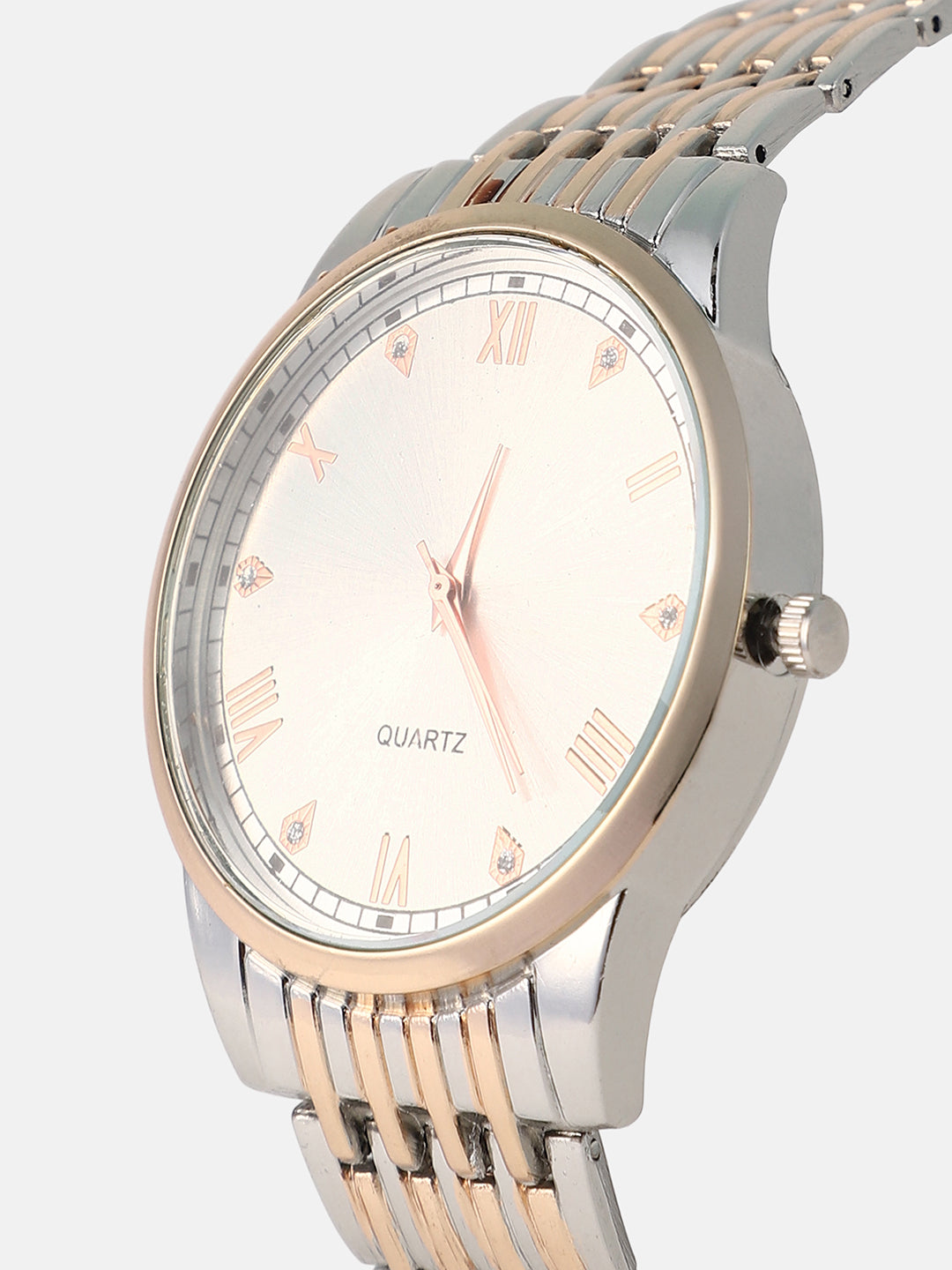 The Roman Daytime Round Watch - Rose Gold & Metallic Silver
