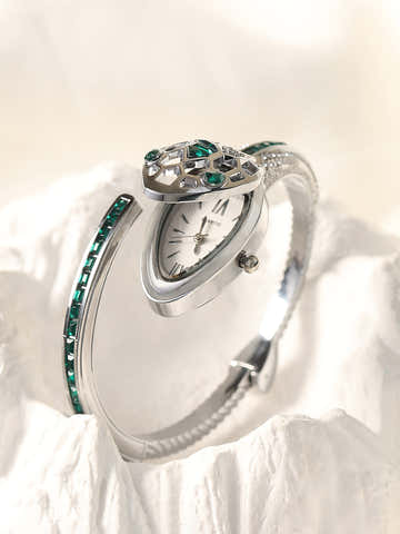 The Luxe Crystal Watch - Emerald Silver