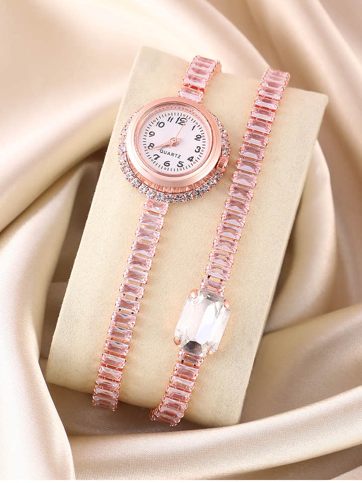 The Crystalized Wrap Round Watch - Rose Gold (Crystal Silver Stone)