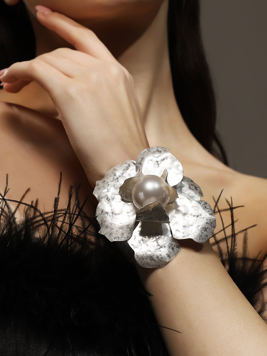 The Flora-Bloom Statement Bracelet - Metallic Silver
