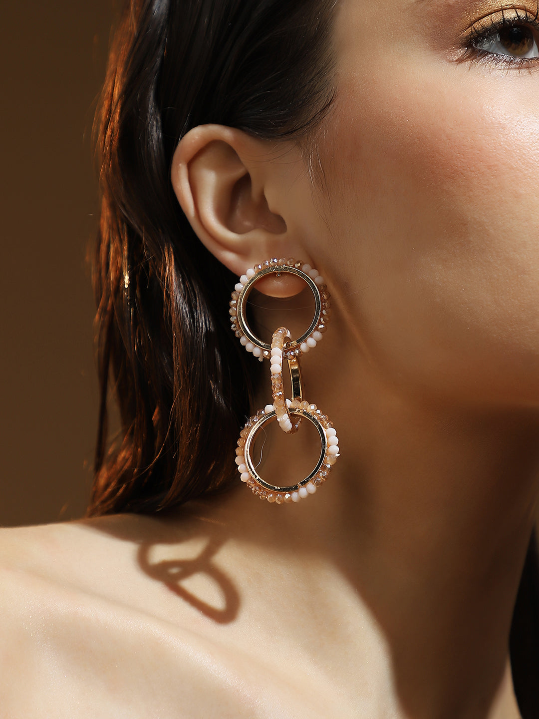 The Bead-Loop Drop Earrings - Peach Pink