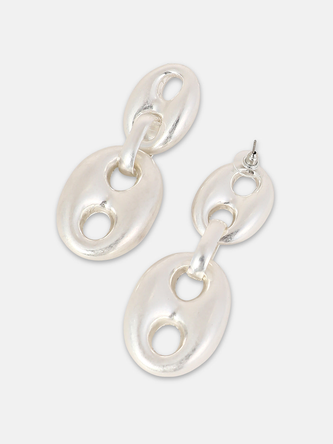 The Dented-Bolt Drop Earrings - Metallic Silver