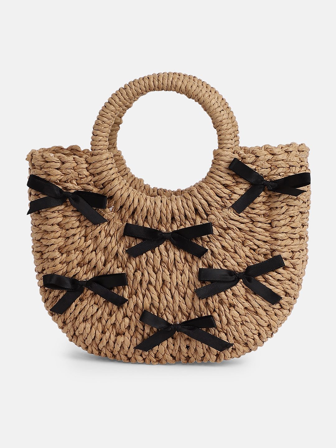 The Bow-Straw Hand Bag - Tan Brown