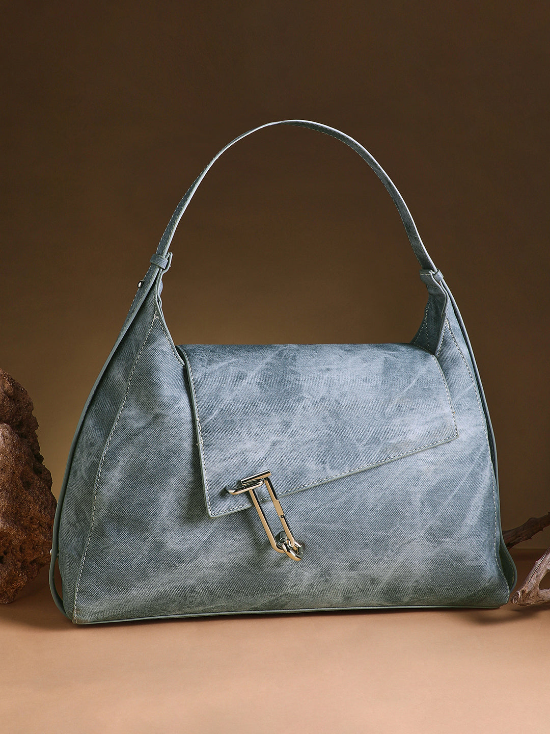 The Large Slant-Flap Hobo Bag - Icy Blue