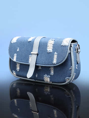 The Denim-Structured Sling Bag With Pouch - Indigo Blue