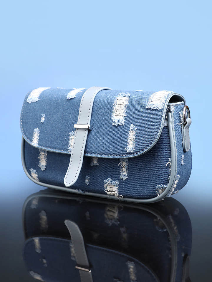 The Denim-Structured Sling Bag With Pouch - Indigo Blue