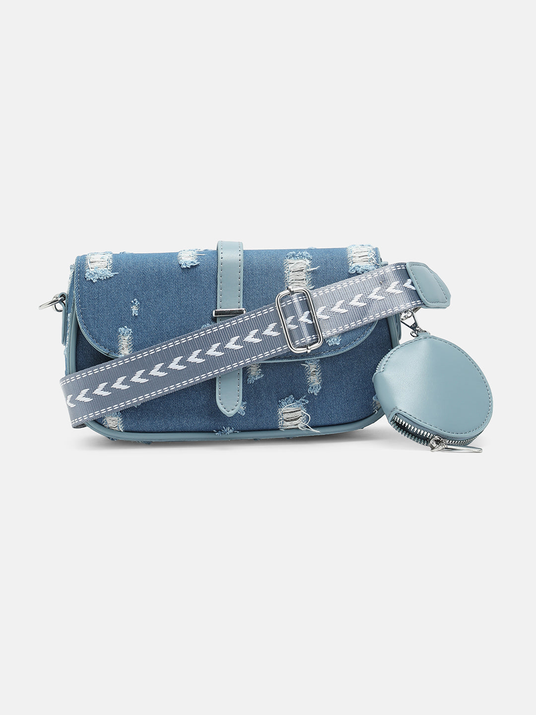 The Denim-Structured Sling Bag With Pouch - Indigo Blue