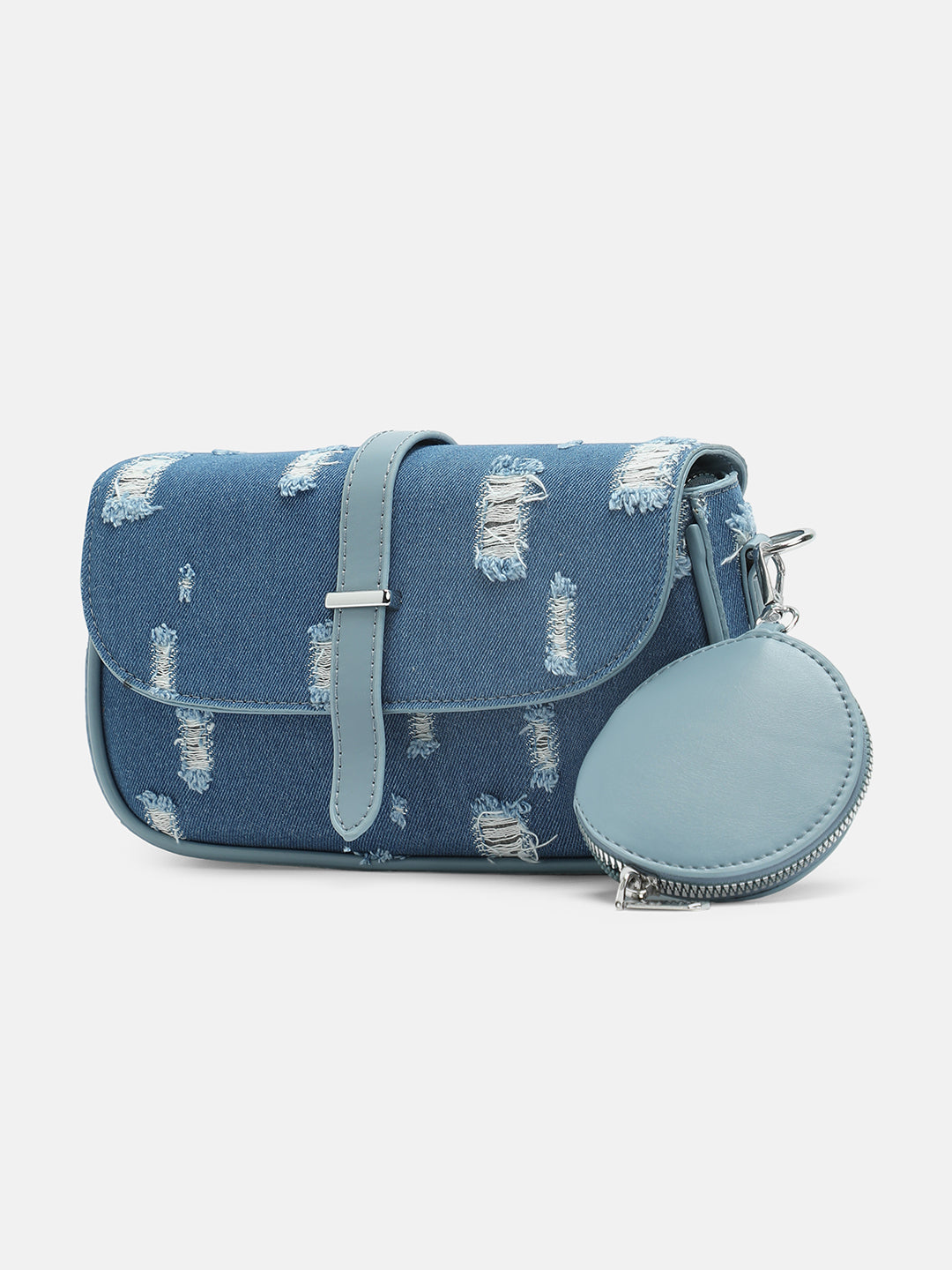 The Denim-Structured Sling Bag With Pouch - Indigo Blue