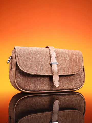 The Ribbed-Structured Sling Bag With Pouch - Peanut Brown