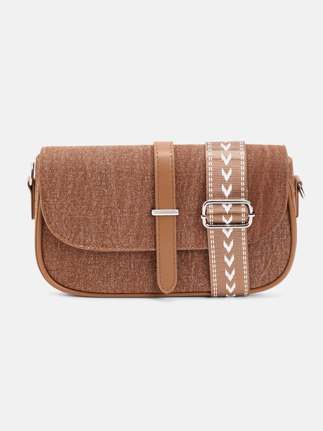 The Ribbed-Structured Sling Bag With Pouch - Peanut Brown