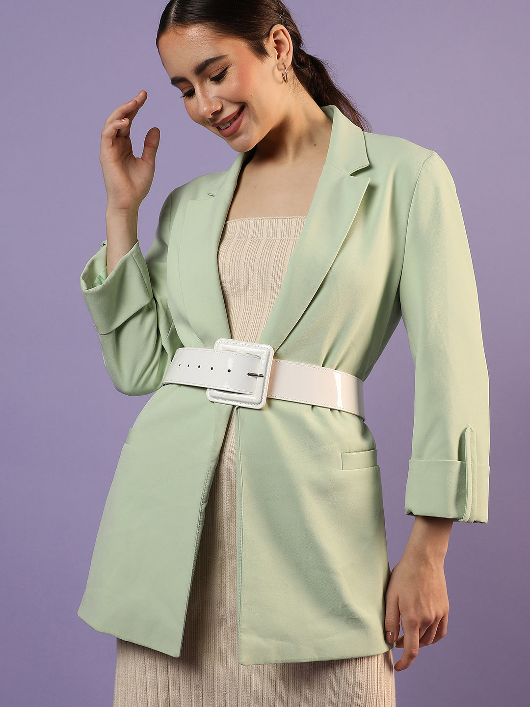 White Solid Buckle Belt