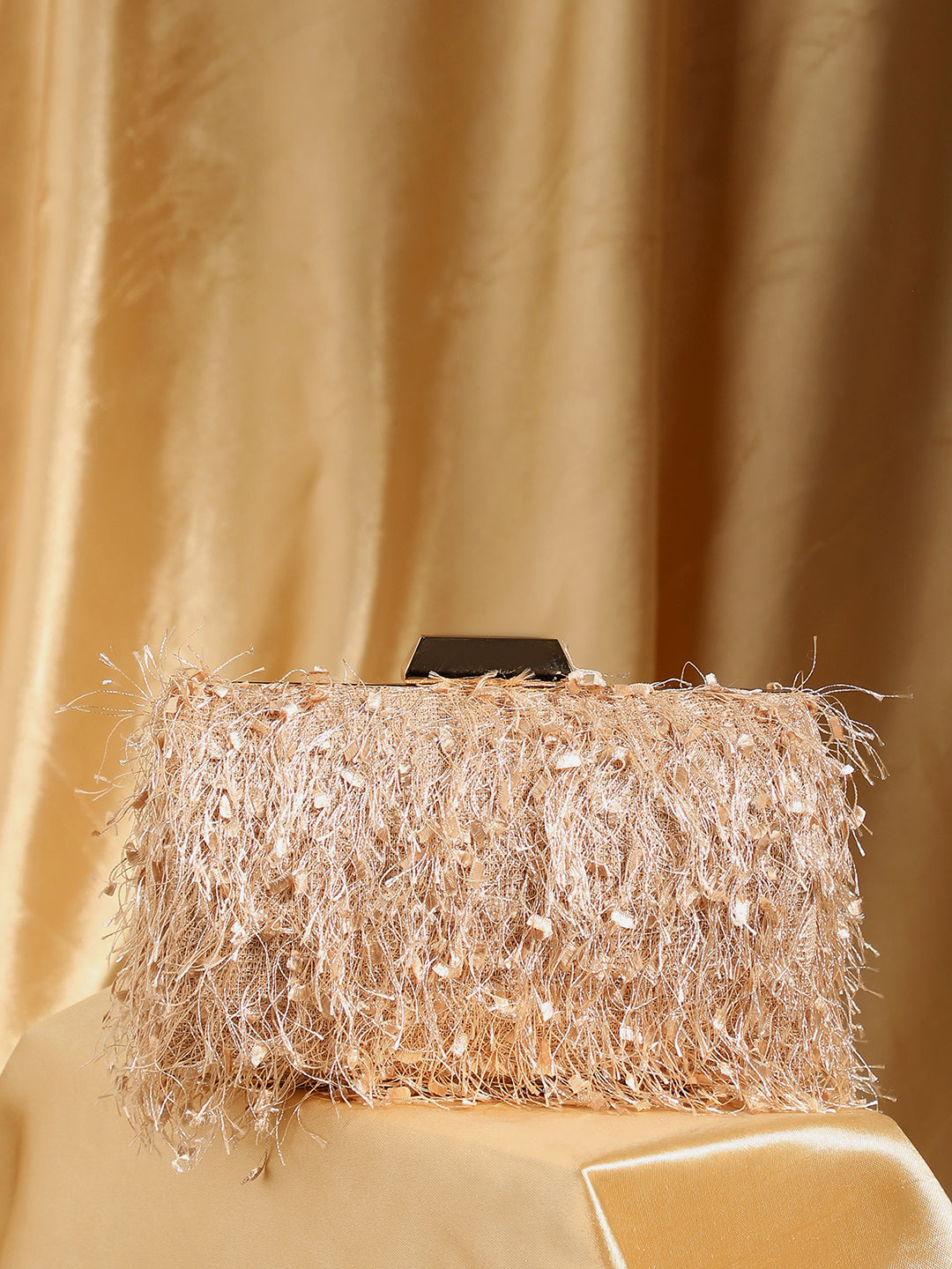 Gold Textured Fringe Clutch