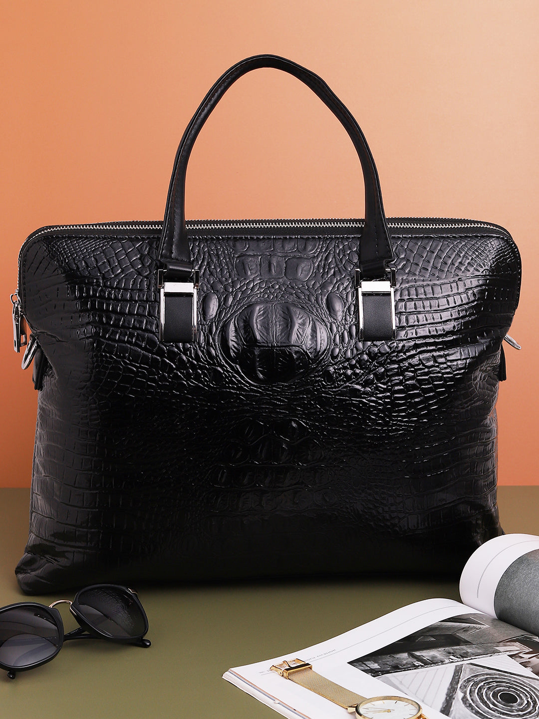Haute Sauce Women Black Textured Pu Laptop Bag