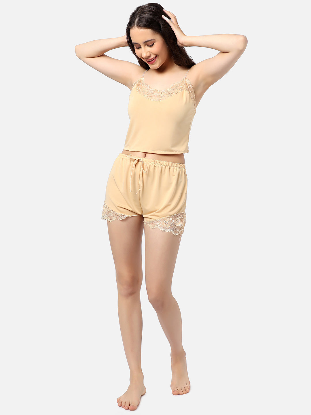 Solid Crop Top & Short Satin Night Wear Set