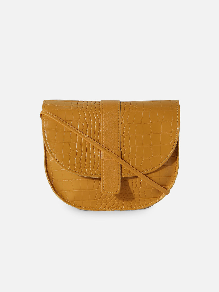 Mustard Yellow Textured Vegan Leather Sling Bag